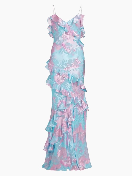 Nwt Loveshackfancy Rialto Cotton Candy Swirl Floral Silk Blend Ruffle Maxi 12